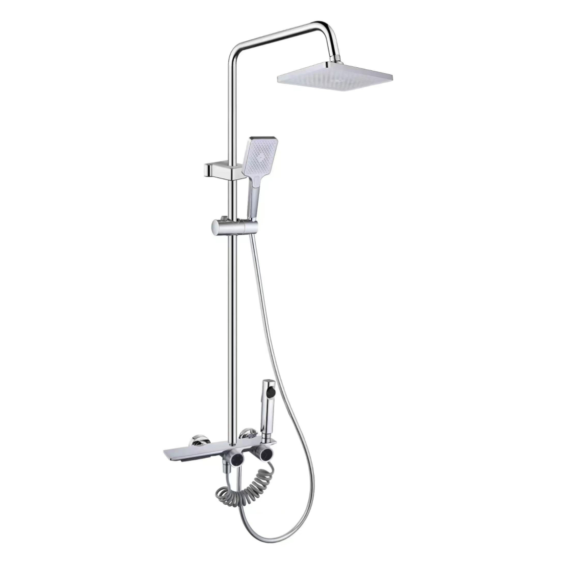 Padhang Chrome Square Rain Shower Set karo Dual Knobs