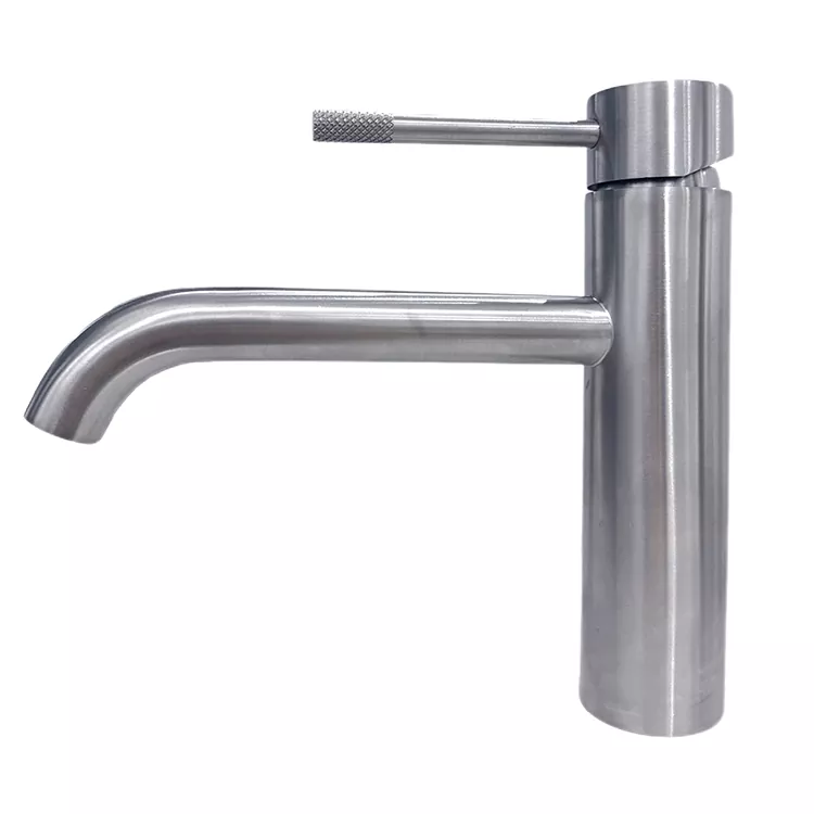 Extended Mlengkung Spout Knurled Nangani Panas Lan Dingin Basin Faucet