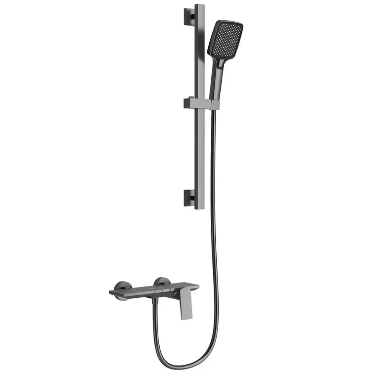 Gunmetal Grey Square Shower Set Kanthi Adjustable Slide Bar