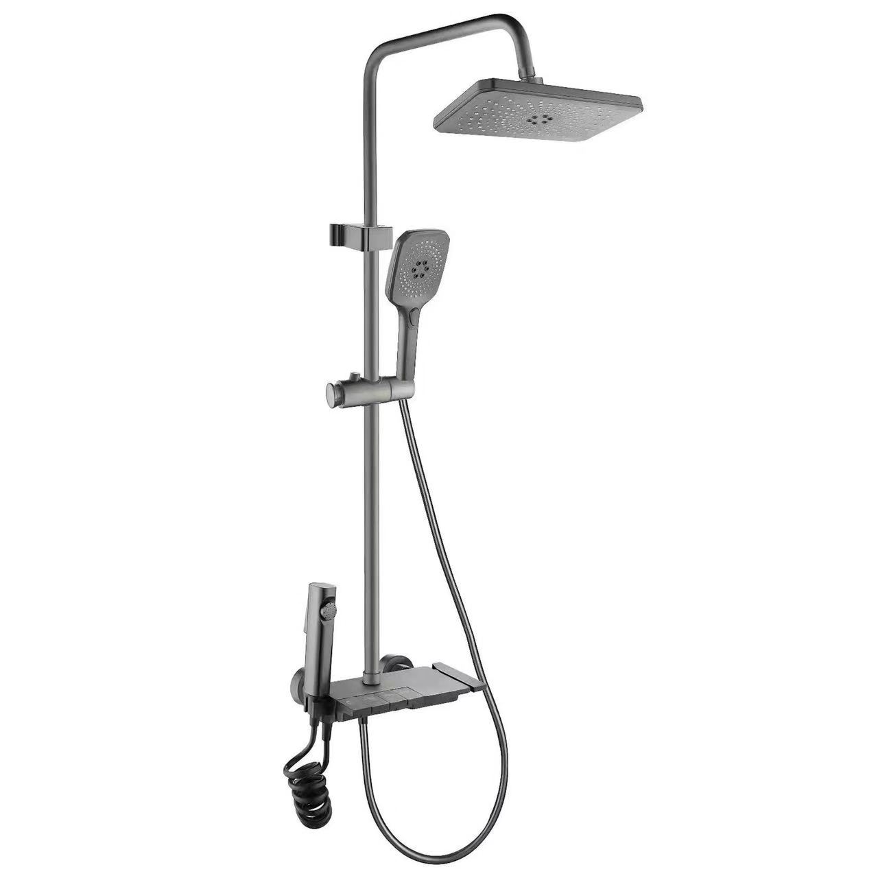Gunmetal Grey Piano Key Panas lan Dingin Rain Shower Set karo Spray Gun