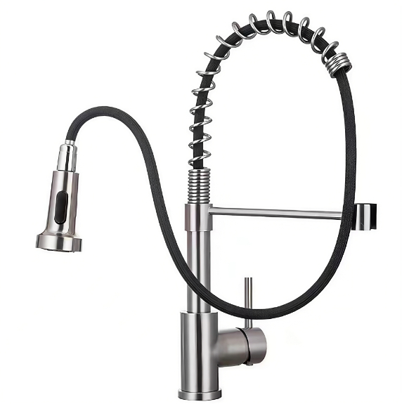Dhuwur-Bend Spring Tube Tarik-Out Panas Lan Dingin Kitchen Sink Faucet