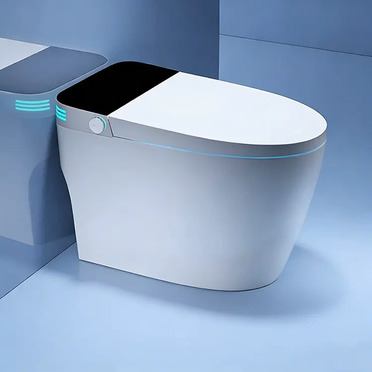 Tampilan Digital LED Tutup Otomatis Flip-Top Foam Shield Siphon Smart Toilet