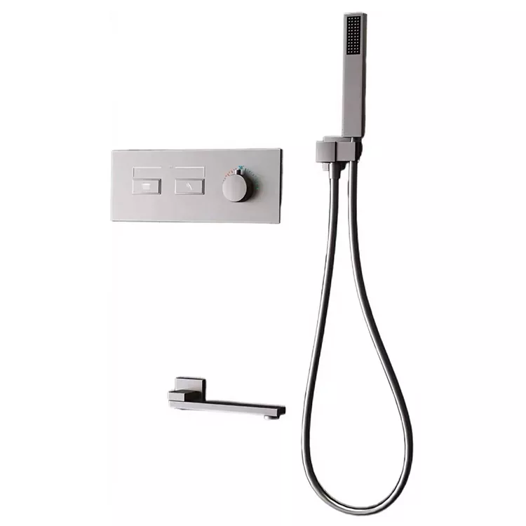 Minimalis Dark Gunmetal Dual-Outlet Shower Kepala