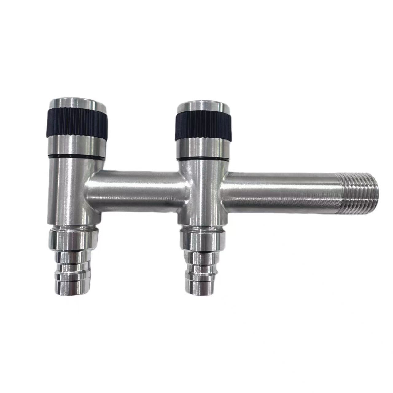 Kran mesin cuci nganggo stainless steel kanthi siji inlet lan rong stopkontak