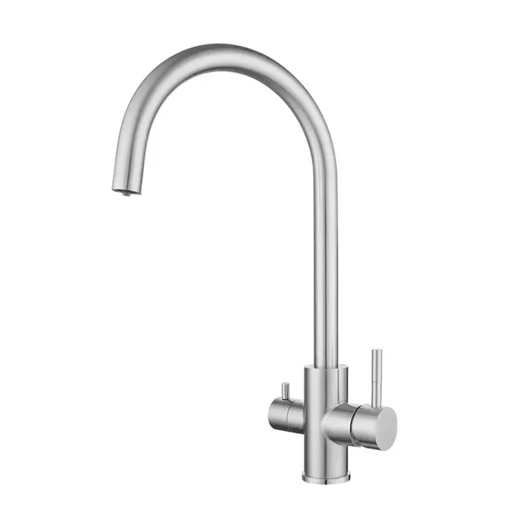 Swan Neck 3-in-1 Pawon Kran Panas lan Dingin Swan Neck 3-in-1 Pawon Kran Panas lan Dingin