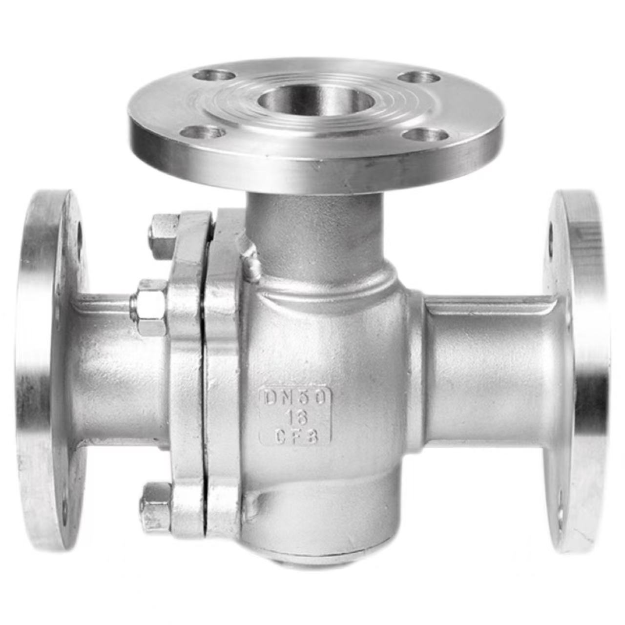Katup bal flange telung arah